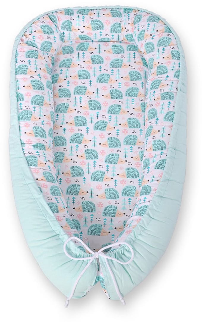 Babynest dubbelzijdig Premium Cocoon voor baby's BOBONO- egel mint