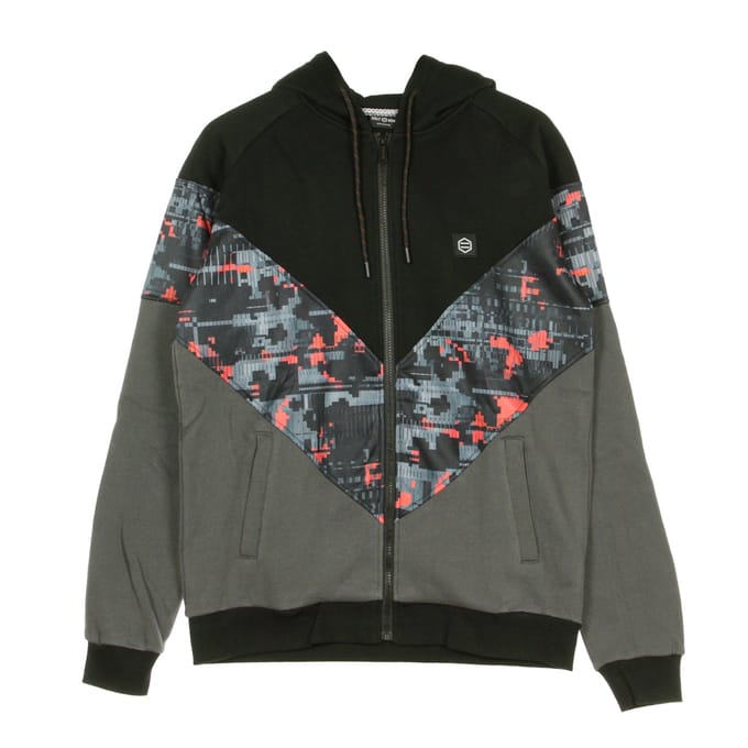 Herenhoodie met virtuele rits, zwart/glitch camouflage