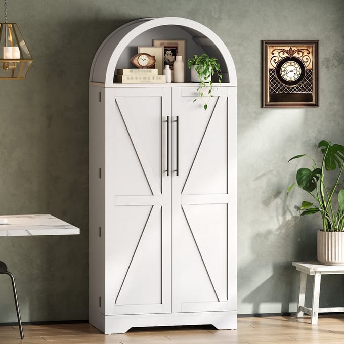 Clruro Boogkast - 70 × 40 × 165 cm - Hoge Vitrinekast met Deurvak en Open Vak - Wit