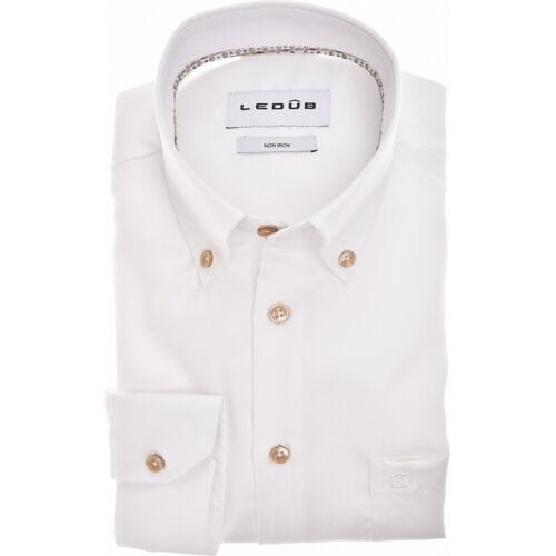 Ledûb Overhemd Uni Color Pure Cotton Non-Iron Button-Down Wit / male