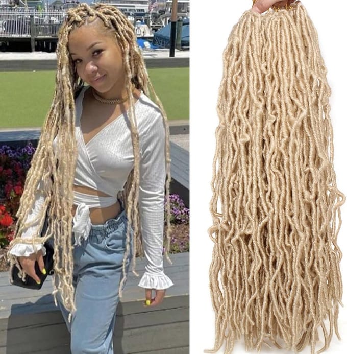24 Inch Blonde Pre-Looped Crochet Hair Extensions Lang Blonde Valse Dreadlocks