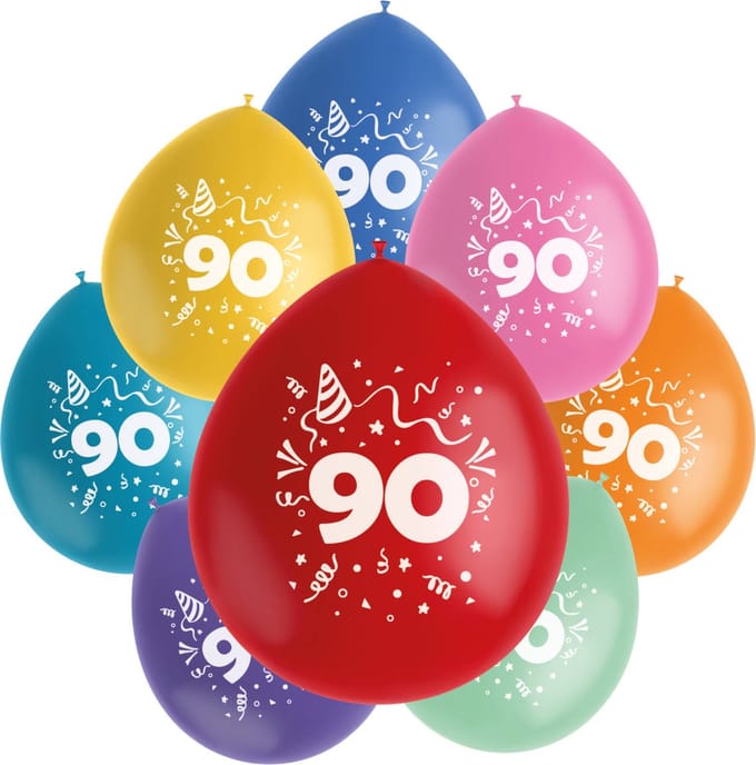 Folat - Ballonnen Color Pop 90 Jaar 23 cm - 8 stuks