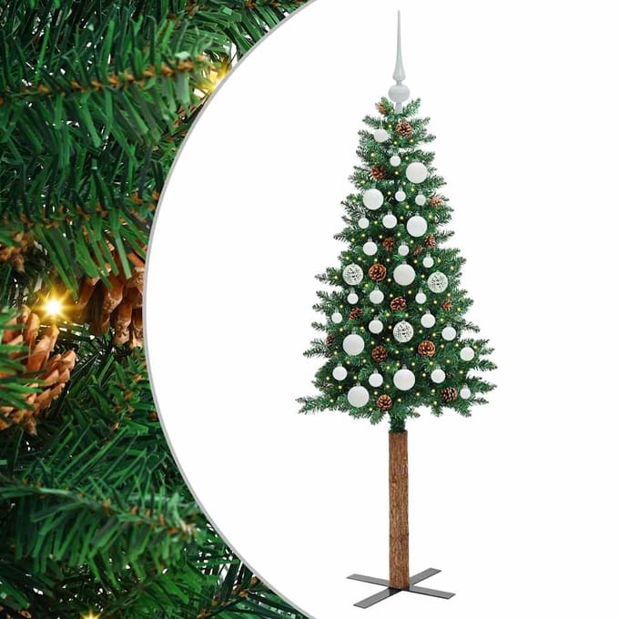 vidaXL - Slanke - Kerstboom - Groen - 150 - cm - PVC - en - massief - dennenhout