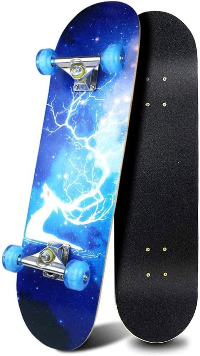 Compleet Skateboard voor Beginners 80x20cm met Flashwielen en 7-laags Houten Deck