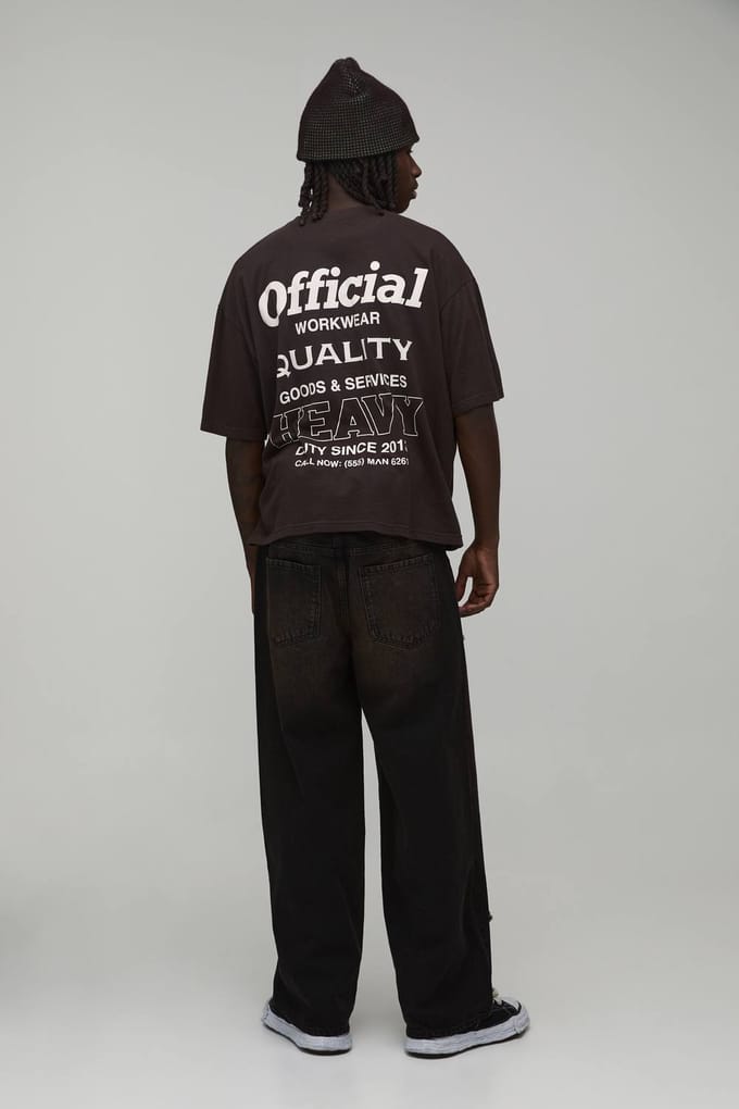 Baggy Rigid Cross Applique Denim Jeans | Brown | Size 32R