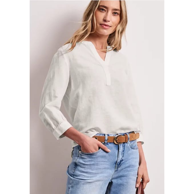 Blouse met gespleten hals van linnenmix