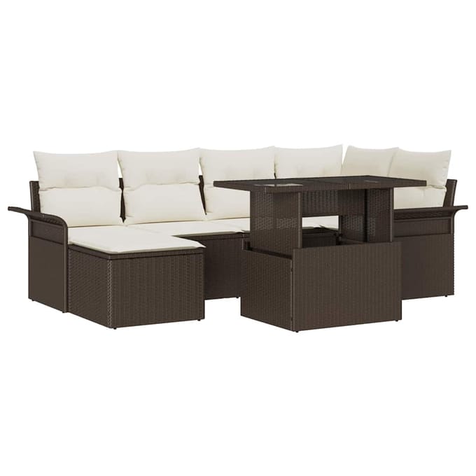 vidaXL Tuinbank Set met kussen met opslag 7 pcs Bruin Poly rattan