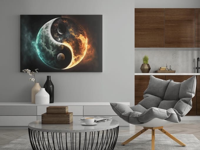 Canvas Schilderij - Yin en Yang - Abstract - Wanddecoratie - 60x40x2 cm