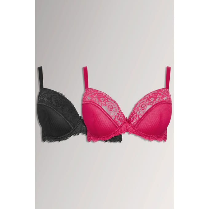 Yours Yourset 2Pack Zwart En Rode Gestreepte Mesh Bh'ssize 85C