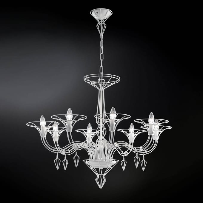 Metallux Kroonluchter Dedalo 8-lamps wit