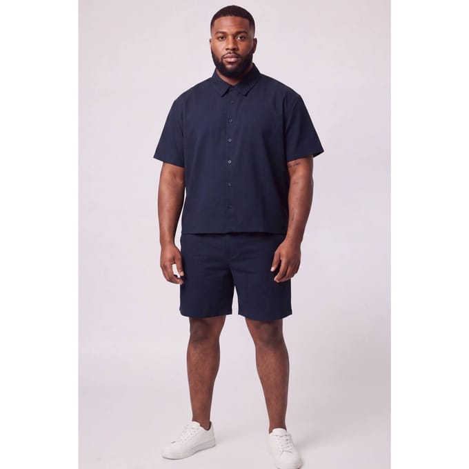 Plus Katoenen Gaas Oversized Boxy Shirt En Relaxed Short Set | Black | Size 4XL