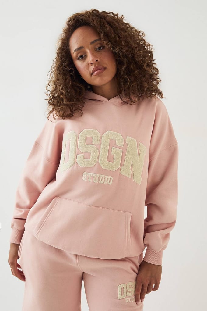 Dames DSGN Studio Badstof Applique Oversized Hoodie | Light Pink | Maat: Medium