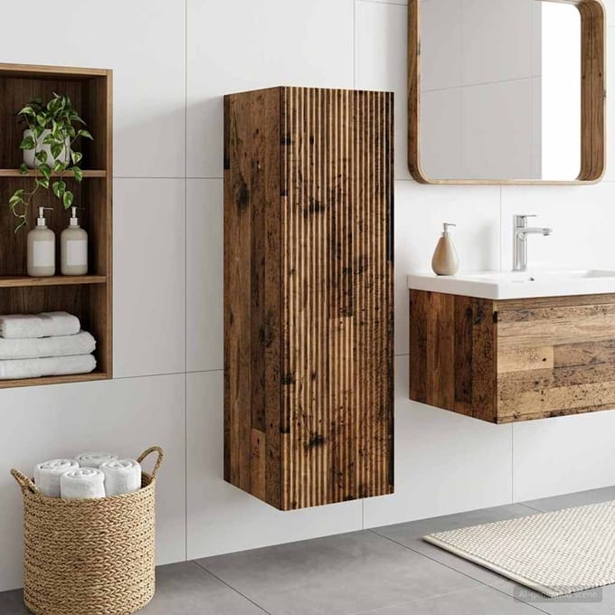 vidaXL - Wandgemonteerde - Badkamerkast - Oud - hout - 33 - x - 34,5 - x - 60 - cm