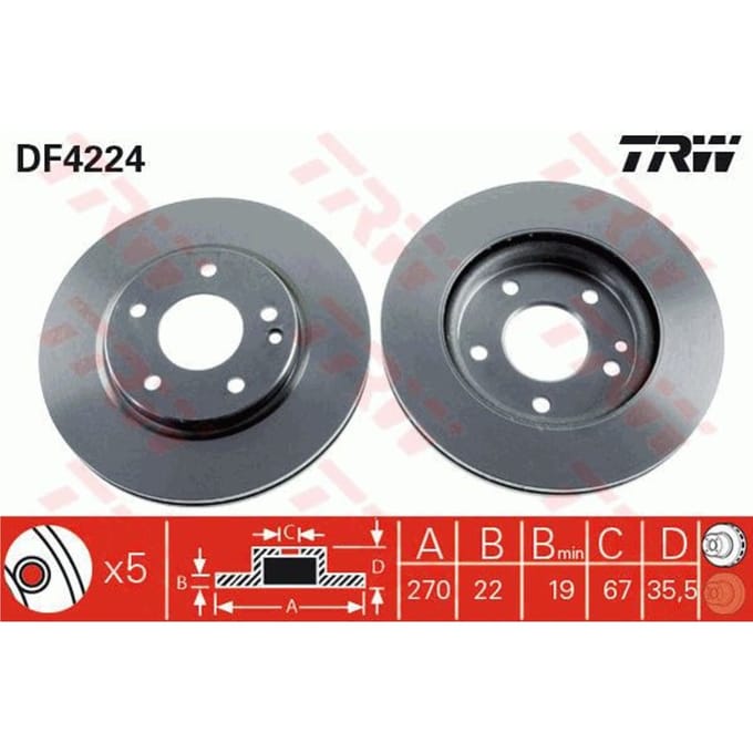 Remschijf TRW DF4224 voorkant, geventileerd, 1 Stuk
