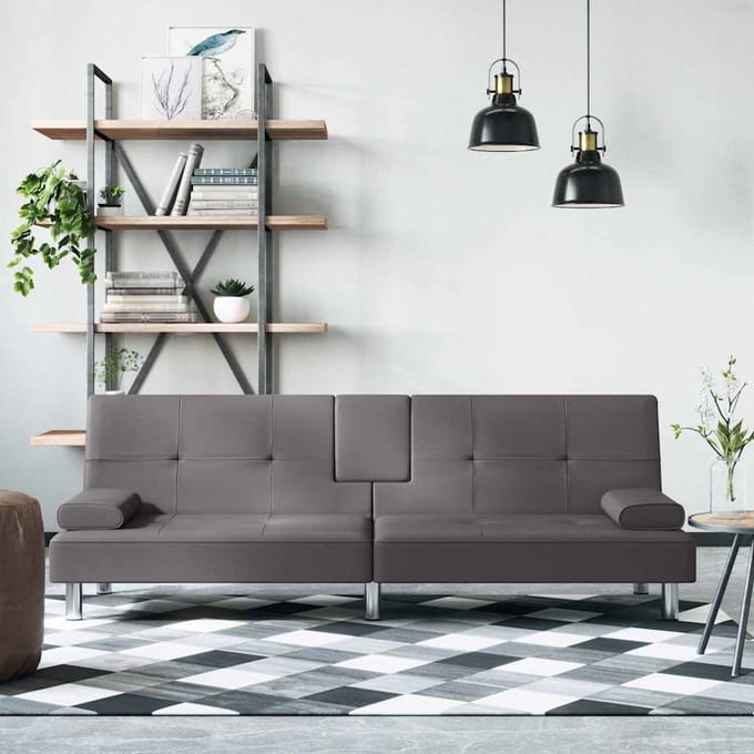 vidaXL - Slaapbank - met - bekerhouders - kunstleer - grijs