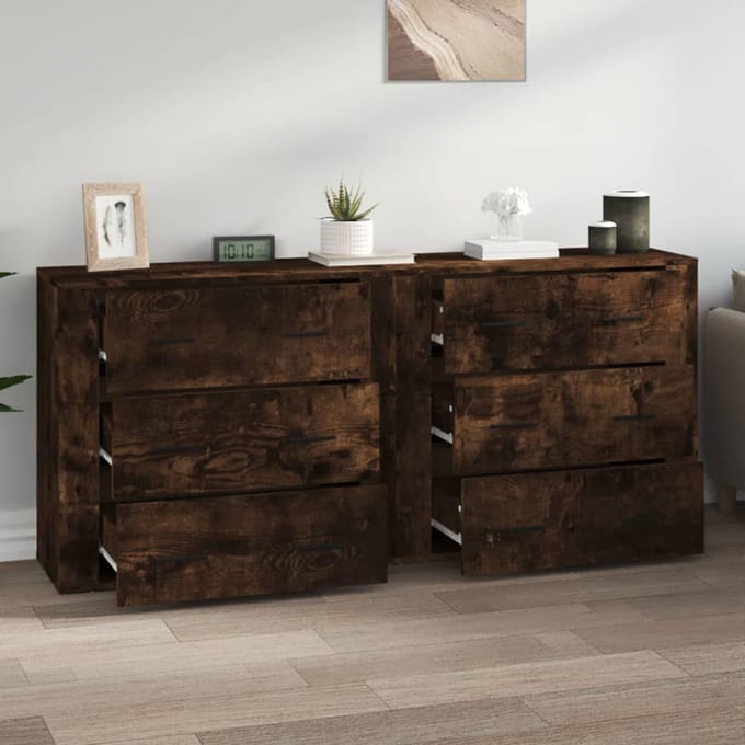 vidaXL - Dressoirs - 2 - st - bewerkt - hout - gerookt - eikenkleurig