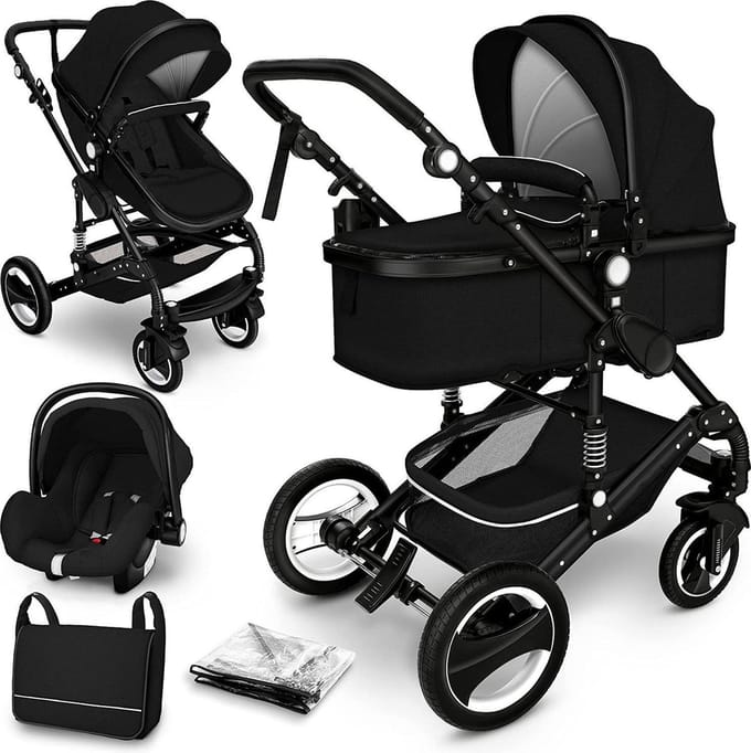 Kinderwagen 3 in 1 - met luiertas - Zwart - Verstelbaar