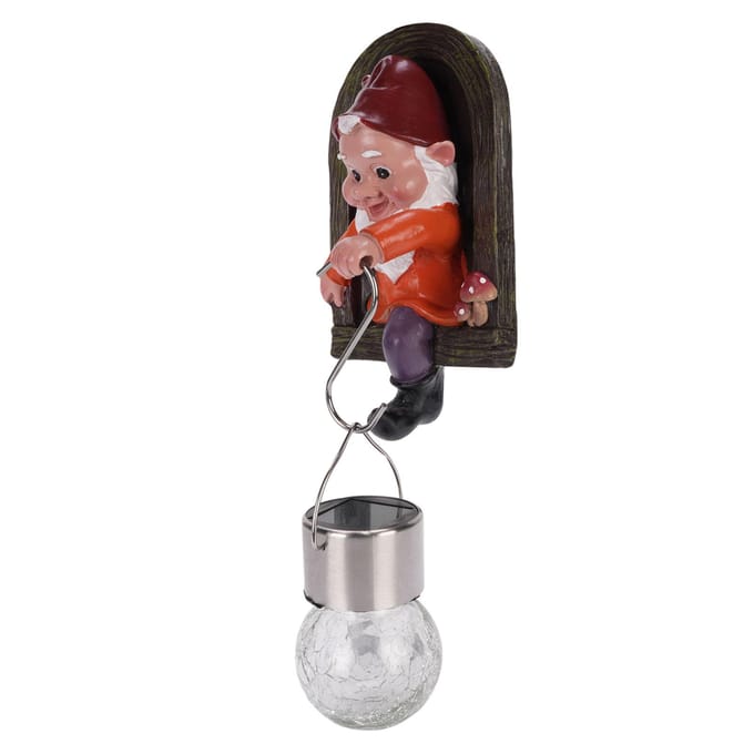 Tuinkabouter Boomknuffelaar Beeld met Zonnelicht Schattig Hars Kabouter Figuur Tuindecoratie brown
