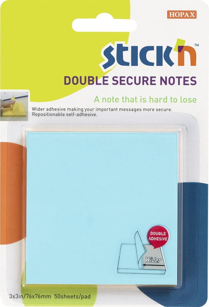 Stick'n Sticky Notes - Extra Brede lijmlaag - 76x76mm - Blauw - 50 Memoblaadjes