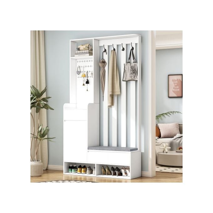 Armoire à chaussures - MUVOE - Moderne - Blanc - H180/B100/T35 cm - Multifonctionnelle blanc