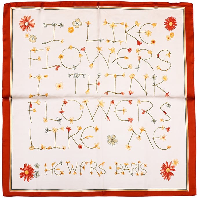 Vierkante Sjaal met Botanisch Tekstmotief en Florale Details (70x70cm)