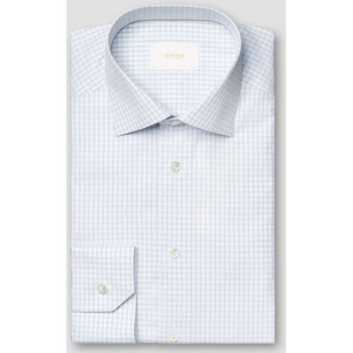 Eton Overhemd Duo Stripe Check Pattern Luxury Organic Supima 120 Piqué Licht Blauw / male