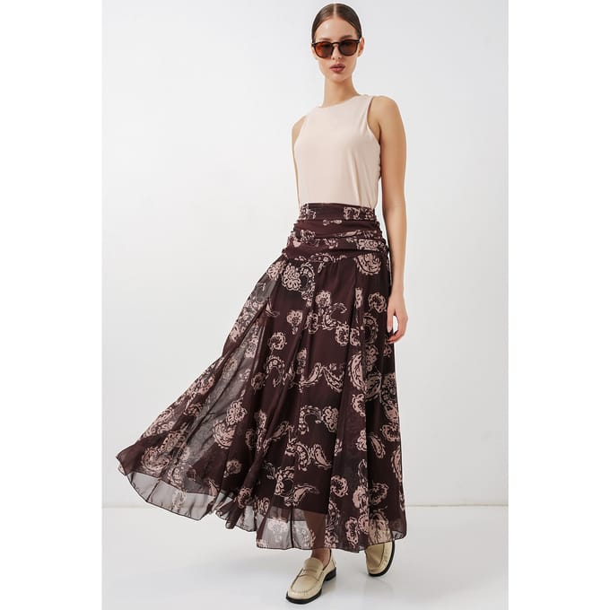 Hoge Taille Paisley Maxi Rok