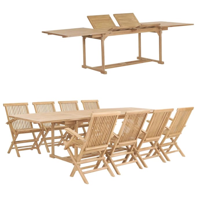 vidaXL - 9-delige - Tuinset - 180-280x100x75 - cm - massief - teakhout