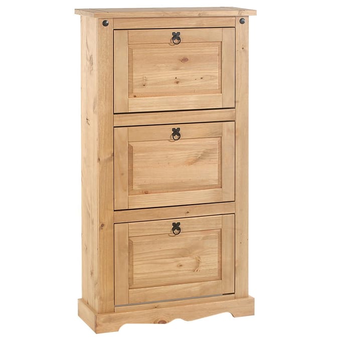 Mexicaanse schoenenkast TEQUILA van massief hout met 3 kleppen - naturel