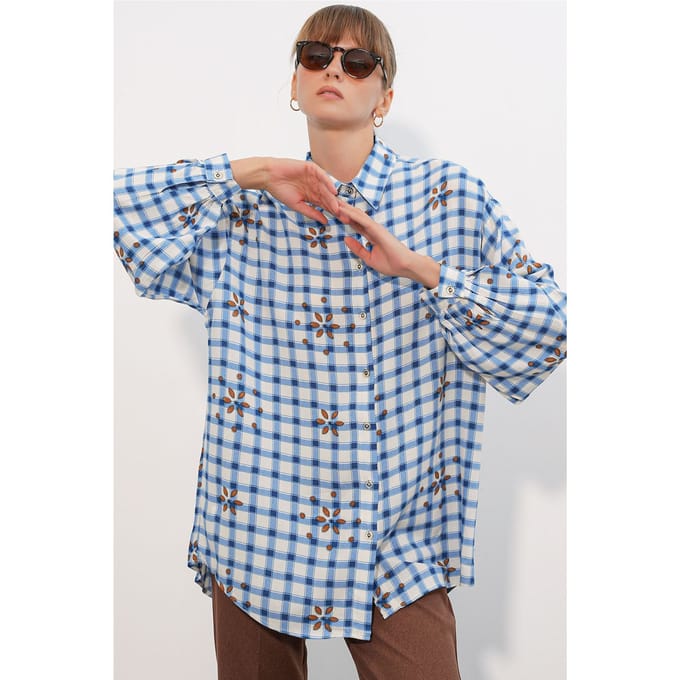 Overmaatse Geruite Crepe Blouse