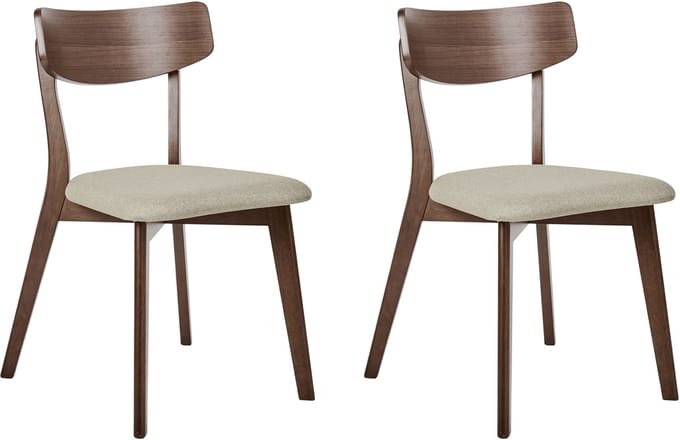 HOPE - Eetkamerstoel set van 2 - Beige/Bruin - Hout/Stof