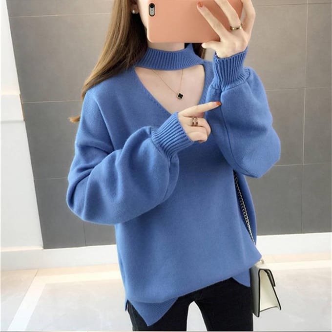 Dikke O-Hals Dames Trui Streetwear Gebreide Pullovers Top Herfst Winter Kersttrui Pull S blue