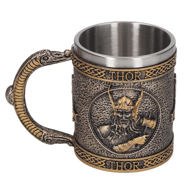 RVS Binnenbeker Handbeschilderd Decoratief Retro Middeleeuws Hars Beker Bierbeker voor Thuisbar L black