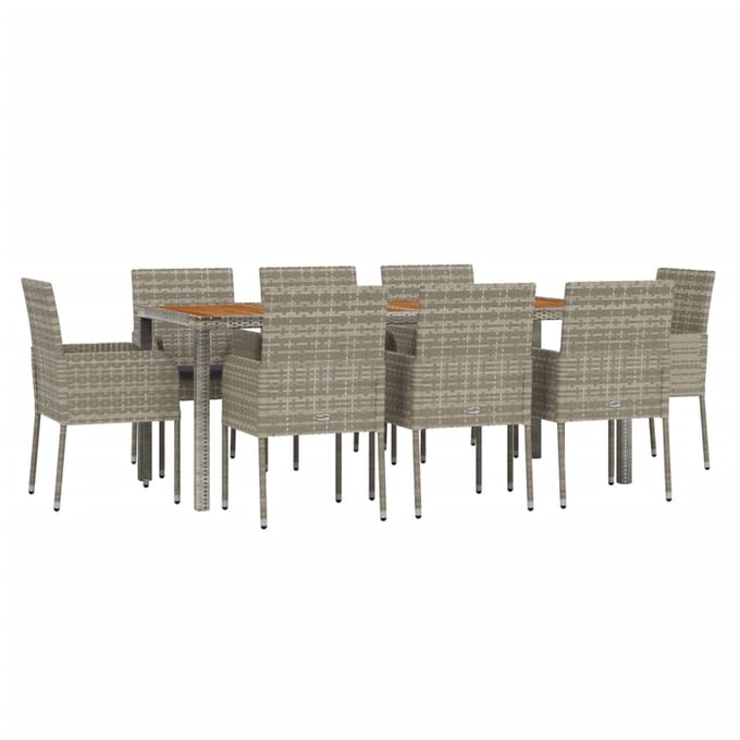 vidaXL - 9-delige - Tuinset - met - kussens - poly - rattan - grijs