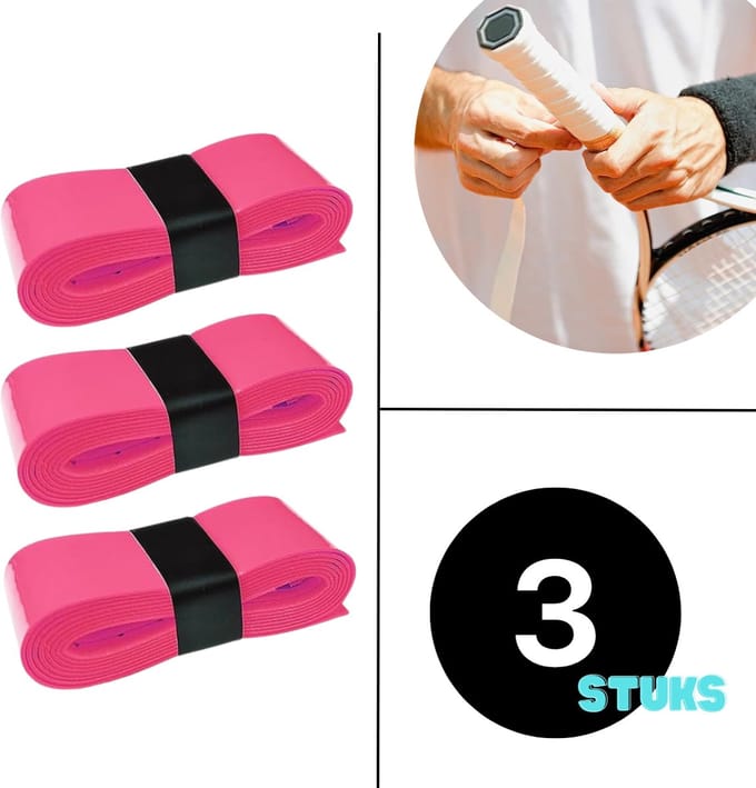 Pink Overgrip Set - 3 stuks - Padel/Tennis/Badminton/squash - Zwart - Griptape - Antislip - Racketaccesoires