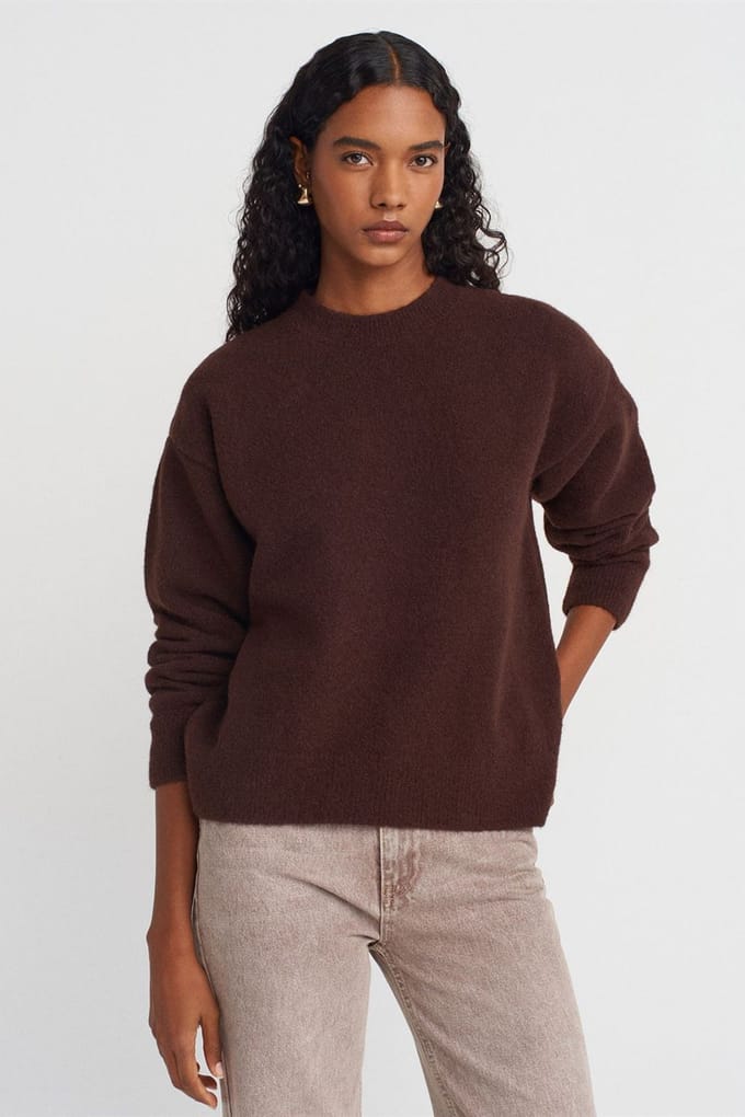 Dames Effen Crewneck Ribbelsweater