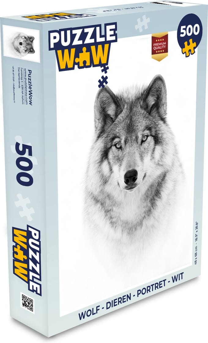 Puzzel Wolf - Dieren - Portret - Wit - Legpuzzel - Puzzel 500 stukjes