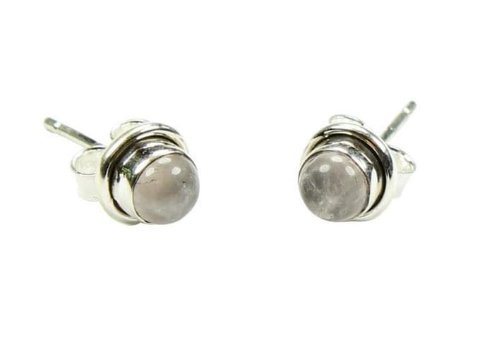 Zilveren knop oorbellen Rozenkwarts 925 zilver