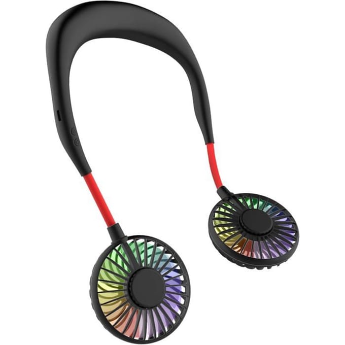 Rising FF Oplaadbare draagbare nekventilator, mini USB-ventilator 2400 mAh, dubbelkoppige luchtkoeler met 3 snelheden