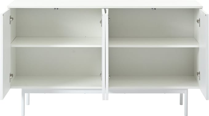 Modern minimalistisch, spierwit dressoir met 4 gebogen deuren voor eetkamer en woonkamer (wit)