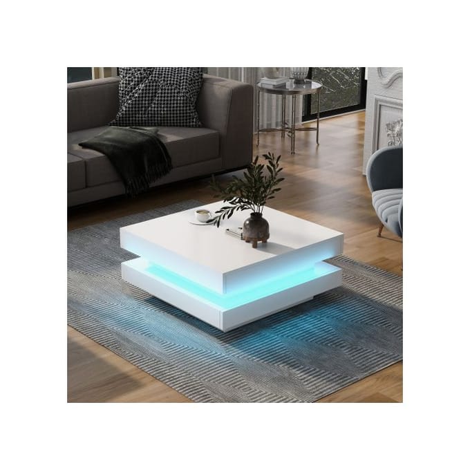 Table basse carrée - MUVOE - Blanc - Éclairage LED Bluetooth - 70x70x36 cm - Charge max. 45 kg blanc