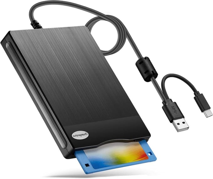 Floppy Disk Reader - Externe Diskette Lezer - Oude Bestanden Lezen - USB A/C Aansluiting - 35 inch - Zwart