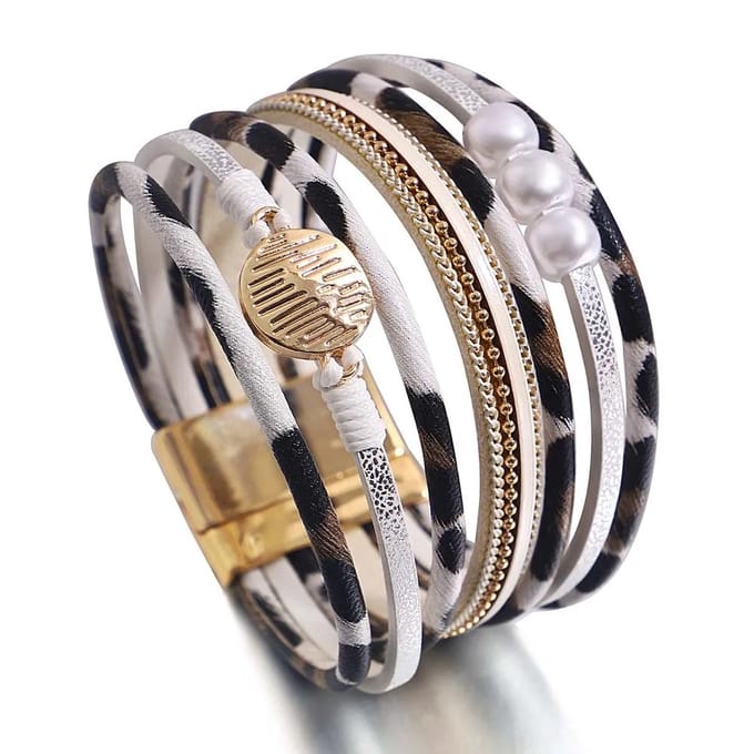 Sorprese Armband - Luxe Panther - Leer Armband Dames - Parel Element - Wikkelarmband - Cadeau - Model U