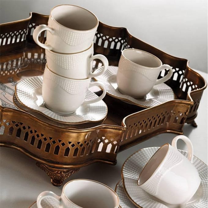Asir - Dinerset - eetset - servies - 12 Stuks - Crème & Goud