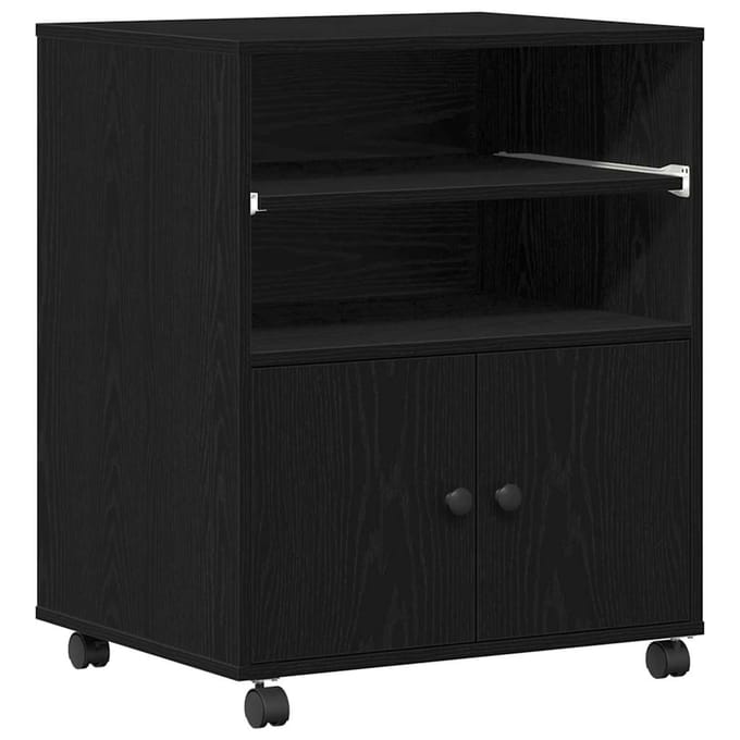 vidaXL - Printerstand - Zwart - eiken - 60 - x - 48 - x - 74 - cm - Bewerkt - hout