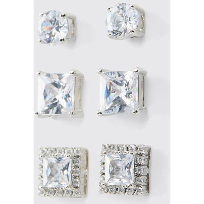 3 Pack Diamante Oorbellen Pack | Silver