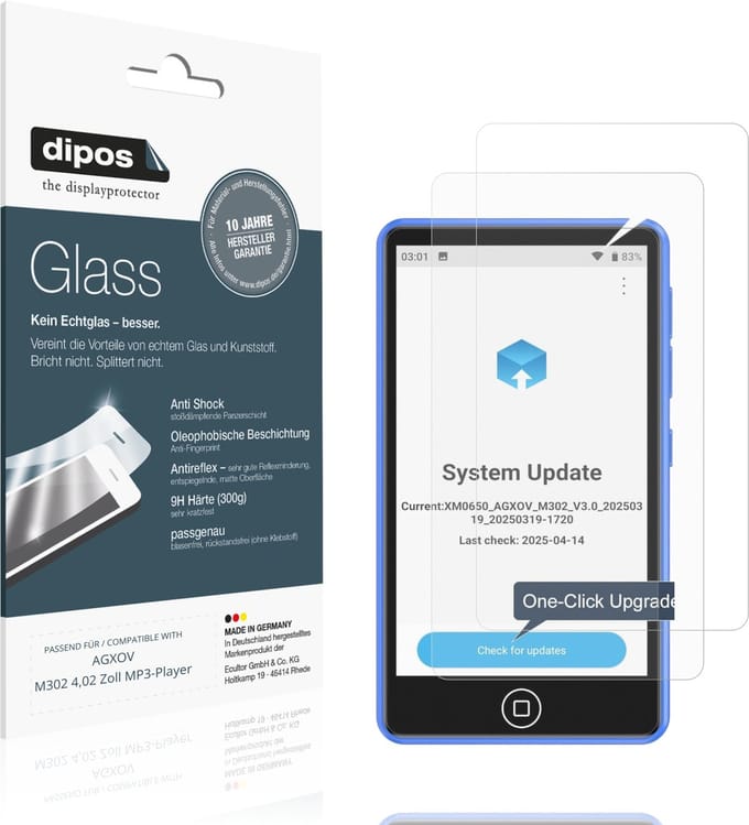 dipos – 2x Matte Pantserfolie geschikt voor AGXOV M302 4,02 Zoll MP3-Player | 9H Screenprotector