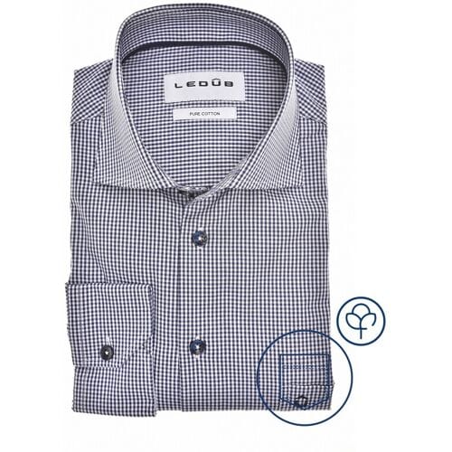 Ledûb Overhemd Allover Fine Check Pattern Pure Cotton Donker Blauw / male