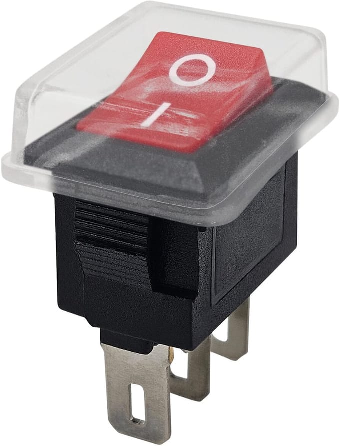 ProRide Mini Wipschakelaar ON/OFF KCD1-11 - met Beschermkapje - 3-pins - 13x8mm - Rechthoek - 250V/3A - Rood