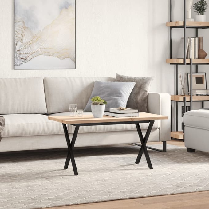 vidaXL - Salontafel - X-frame - 90x40x45,5 - cm - grenenhout - en - staal